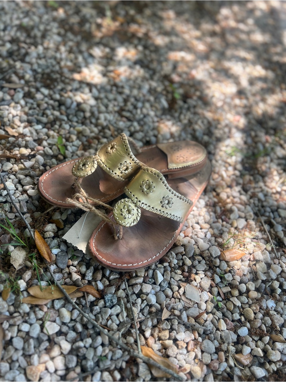 Jack Rogers Gold Leather Mini Miller Sandals